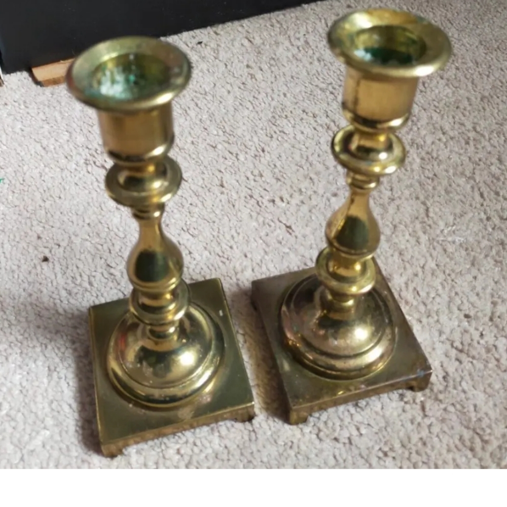 Pair of CM Solid Brass Candlesticks - Candle Holders 7" tall.